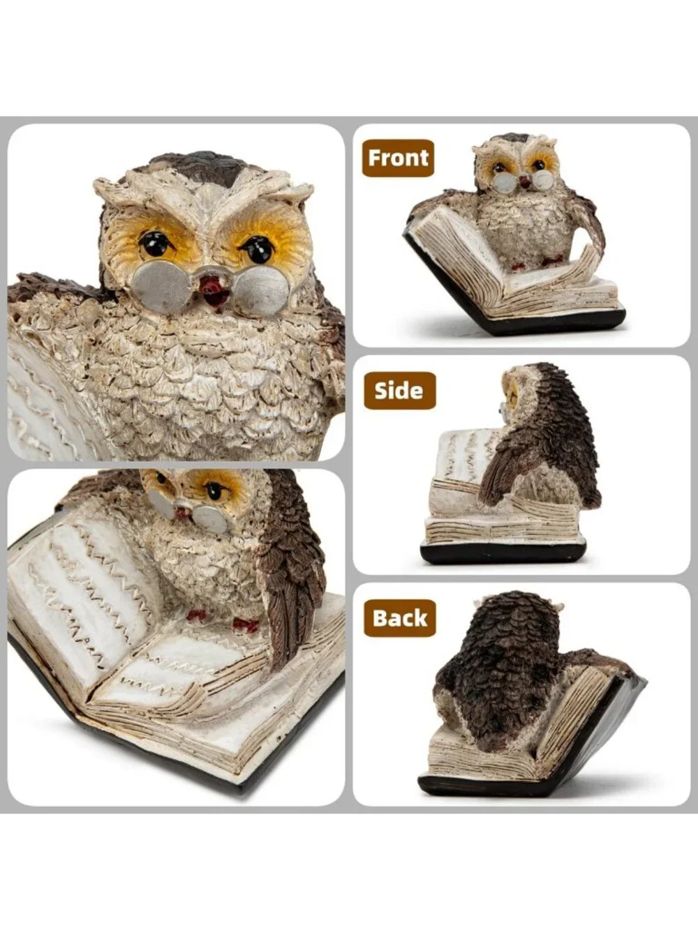 Charming 2PCS Retro Resin Owl Statues - Wise Owl Thinker Sculptures for Home